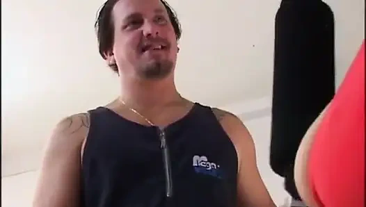 Big boobs girl hairy pussy fucking in the gym. Cum on hairy pussy