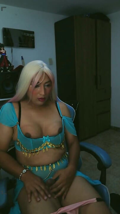 Transsexual with Natural Breasts Masturbating Intensely
