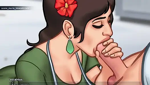 Mommy in threesome with stepson and her lover sharing her ass with both- summertime saga