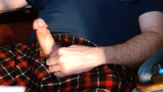 At home stroking my hard cock