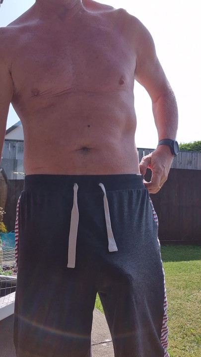 Older Dad revealing all in the garden!