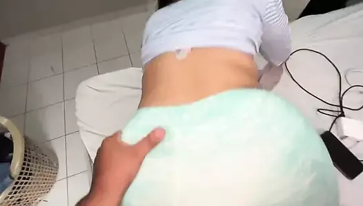 Fucking with torn tights, my cousin's whore has a peach-colored ass and I fill her mouth with semen, she swallows it with pleasu