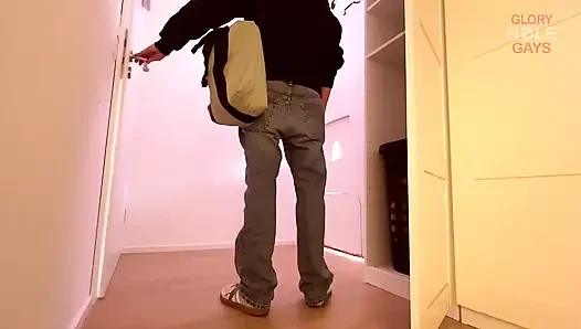Golden Gloryhole Cum. Young Stud Rams His Thick Hard Cock