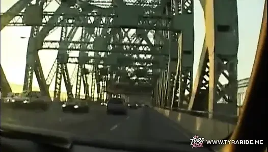 Brunette with Tattoos Gives Blowjob in Car Backseat
