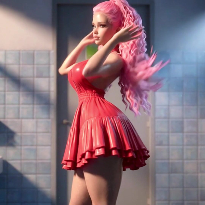 She dances with her hands on her knees