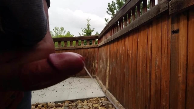Outdoor walk and cumshot through jeans