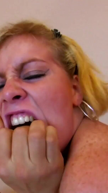 Emotional moment from "Busty blonde in stockings gets anal and cum on face"