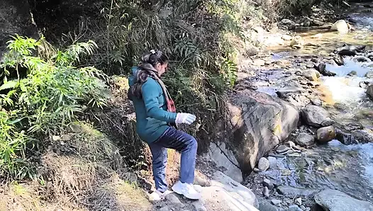 Fuck in forest at waterfall