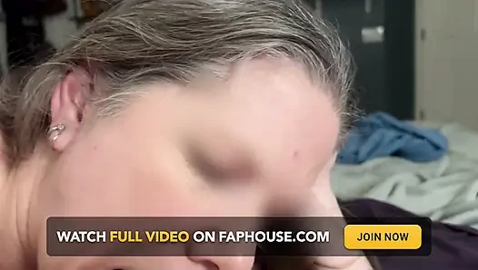 Sexy Naked Wifey Gives You a Blowjob and Drools Your Cum on Her Breast