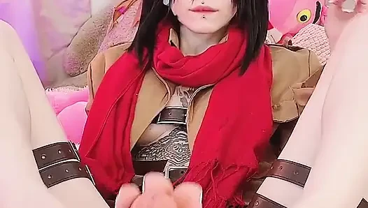 Hot Footjob From Mikasa. Do You Want Me to Play with Your Dick the Same Way?