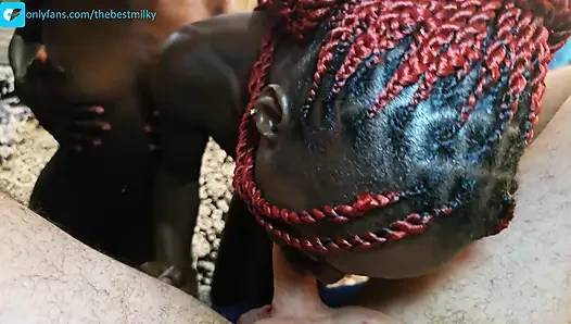 Threesome with hot ebony sisters