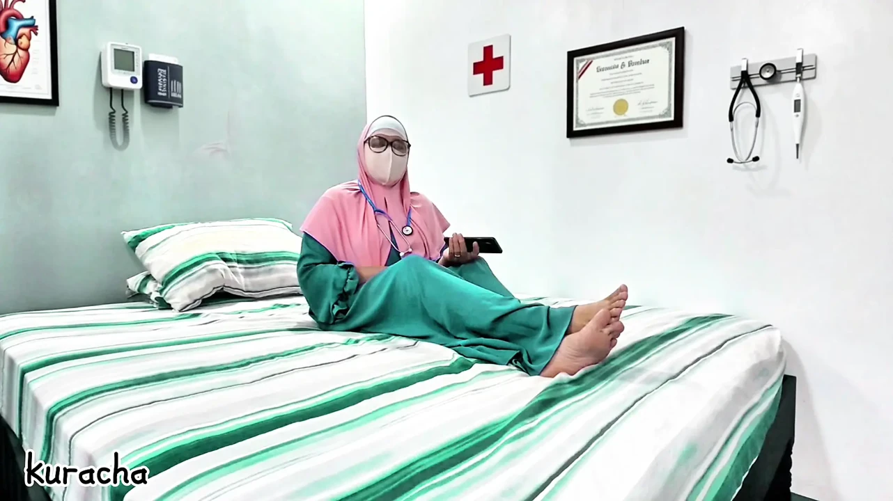 Hijab Muslim Doctor video call with her secret lover on breaktime at Hospital