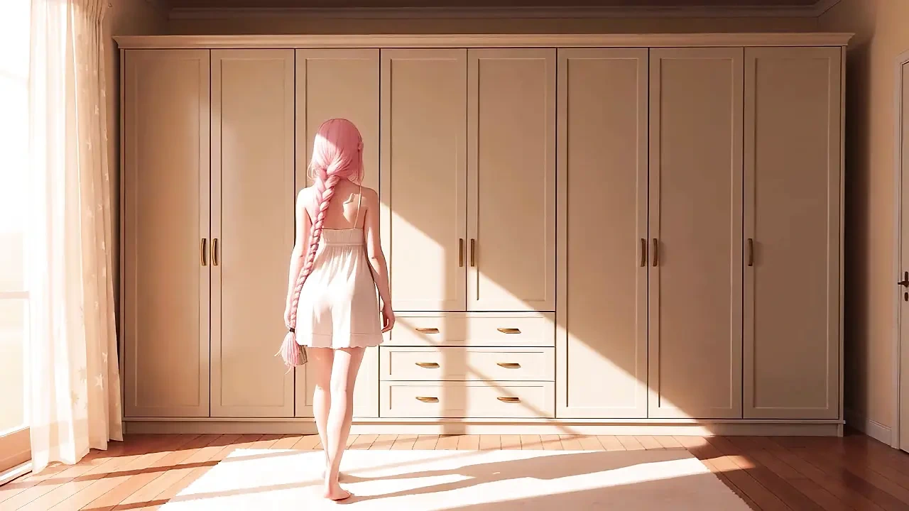 的粉红色头发香港的户外散步到卧室柔软