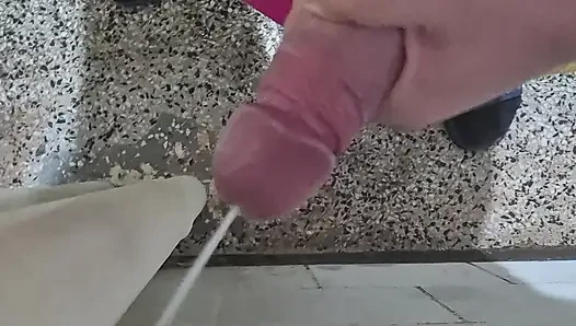 Fat, juicy Bulgarian cock, with a head swollen to the point of bursting, smears semen all over the wall of an old bathroom.