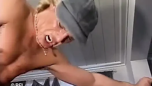 Milf and boy. Cum in mouth for the slut