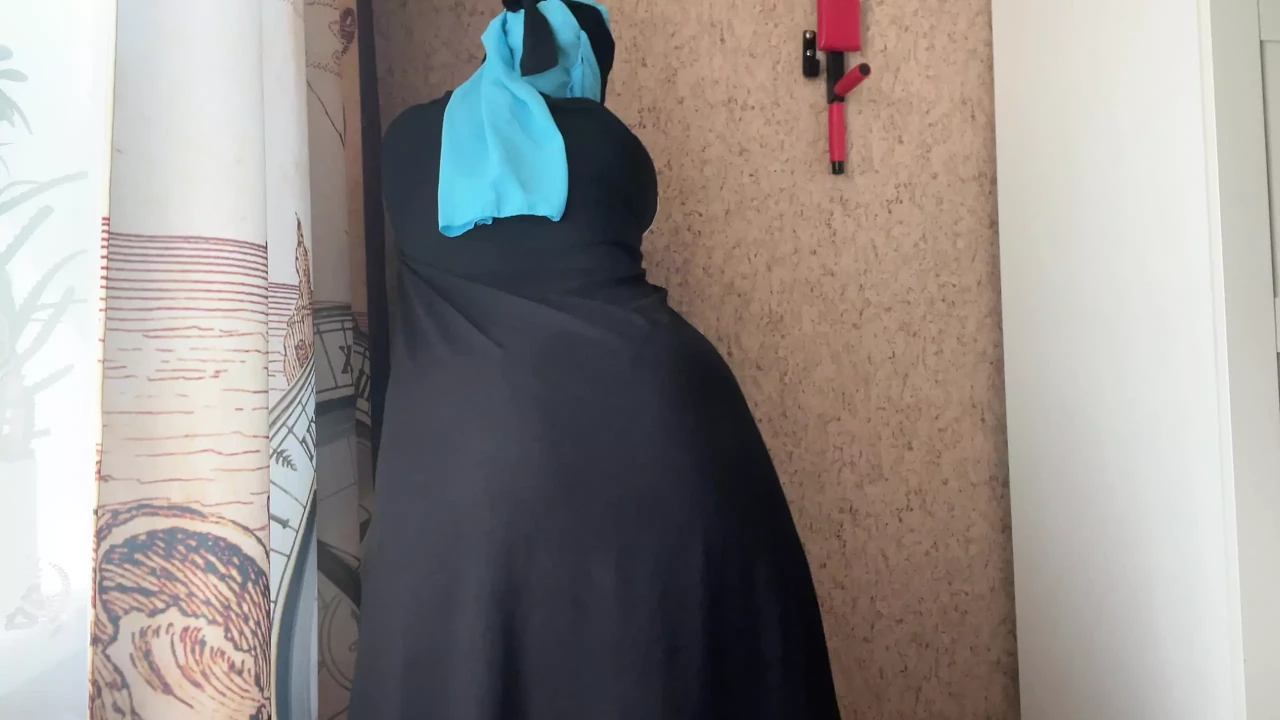 Egyptian wife in black wet panties gets horny while stretching