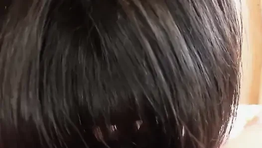 Japanese Brunette Babe with Short Hair Sucking Cock Until Orgasm
