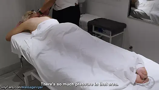 Sexy Female Massage Client Flashing Her Pussy to the Therapist