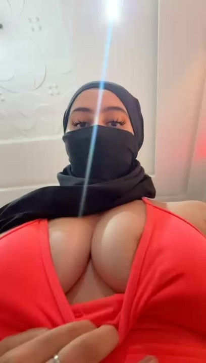 Horny hijab girl squeezing her juicy arab boobs  solo tits play from shy muslim slut