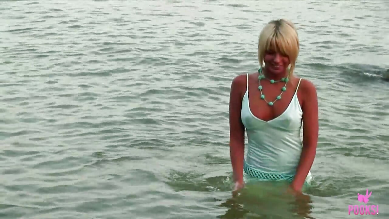 Carmen H's Sundress Clings As She Rubs Her Wet Cunt On Sandy Beach!