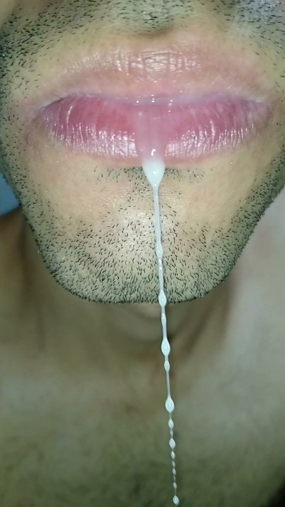 Cum in my mouth, play with your cum, and swallow it, close-up, naughty gay, tongue, sloopy | Clip 1