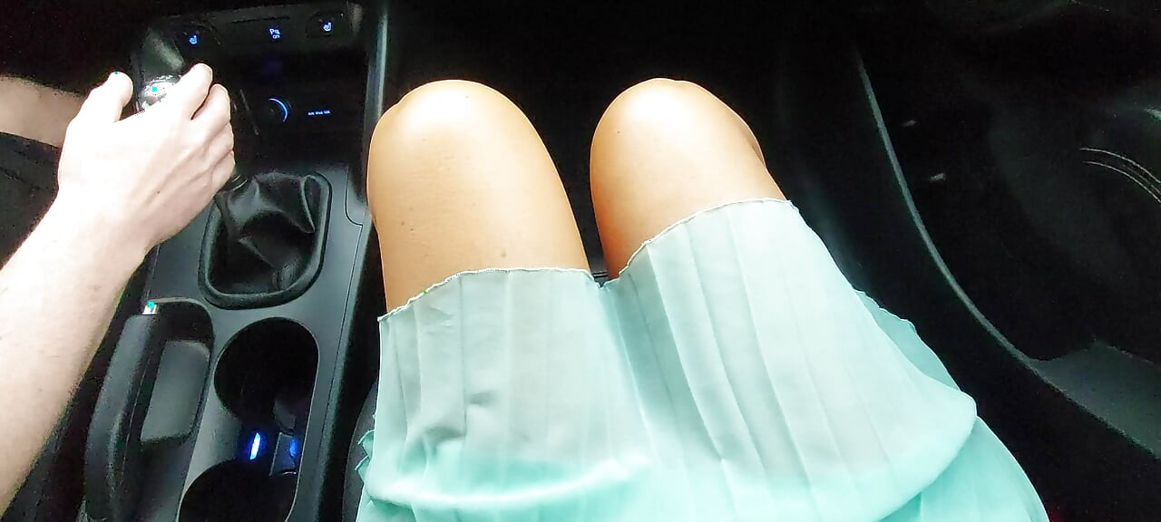 Mature aunt teases her stepson with her sexy legs in the car.