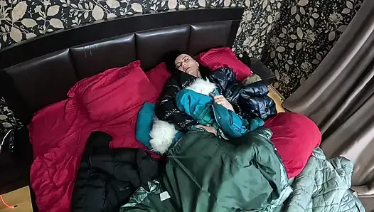 Shiny Downjacket Fetish MILF. Multiple Jackets, Rough Fuck and Cum All Over My Coat