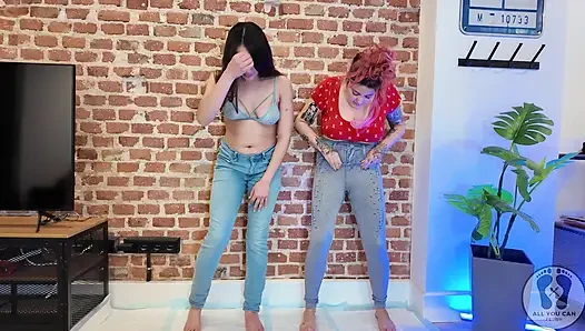 Rebeca Addams and Ana Spears Peeing on Jeans Show off
