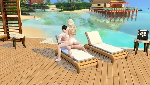 Couple in love have sex in public on the beach