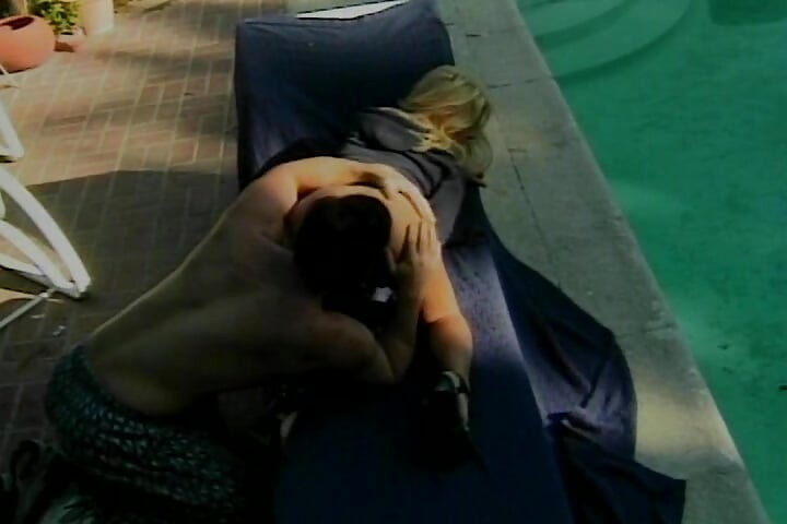 Amazing blonde babe gets a facial after outdoor fuck by the pool