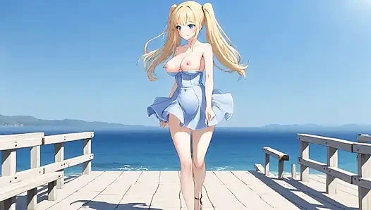 Londe Bombshell'in deniz kenarında mastürbasyonu: göğüs sekiyor ve klitoris sürttürme damlatıyor