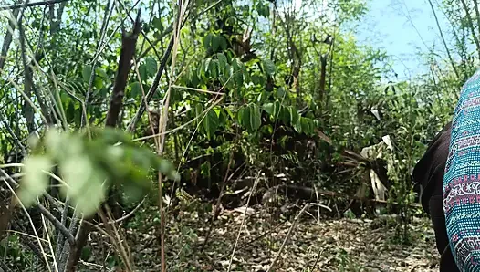 Step brother enjoying housewife breast squeeze in outdoor forest side