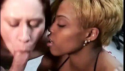 Superior blonde black babe and her girlfriend are getting dick inside their holes