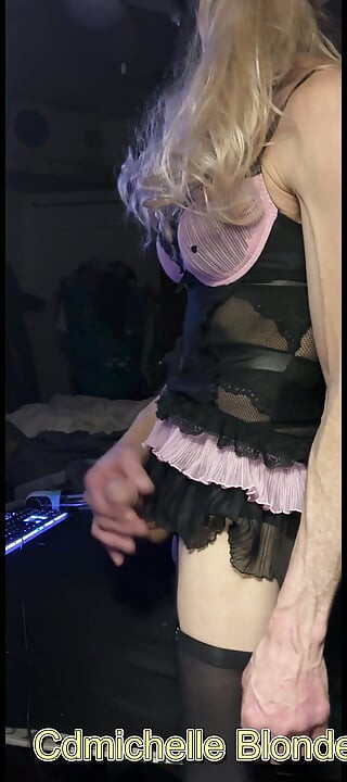 Cdmichelle Went Blond  Wearing Black Garter Onepiece Bodysuit