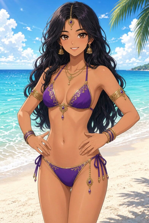 Lilavati Anime Plajă Bikini Atingere blândă pe burtă și zâmbet fată indiană fierbinte