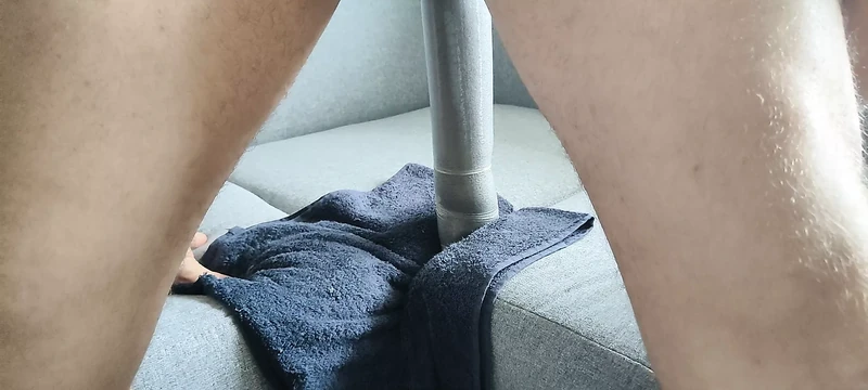 Toy riding with tied cock and peeing squirting