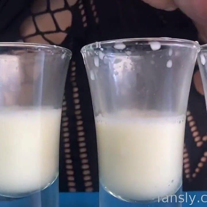 Filling Three Glasses with Fresh Breast Milk From My Full Breasts