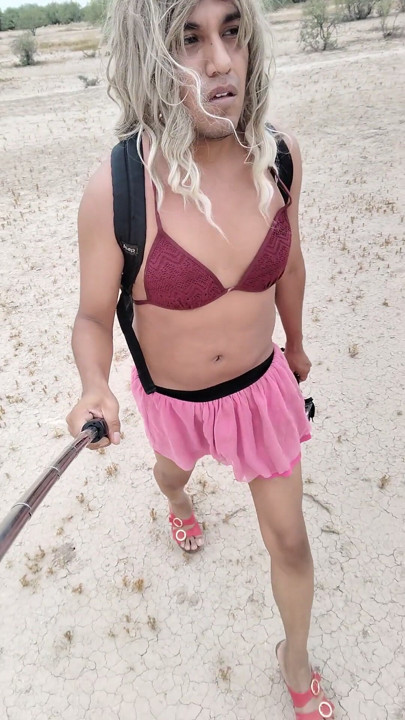 Cute trans changes clothes and heels likes to get naked in hot public | Clip 2