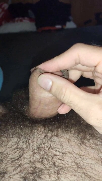 Touching amateur average dick on the bed