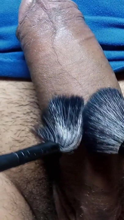 a pleasurable and very exciting caress with a soft brush all over my penis by my expert stepsister | Clip 2