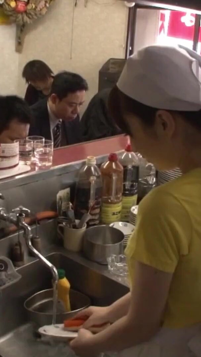 Kitchen maid in Asia Shop gets fucked by every man in the Shop | Clip 1