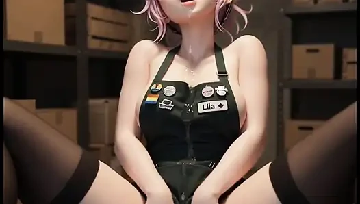 Barista kecil seksi panas sedang menunggu pelanggannya, mastubrating