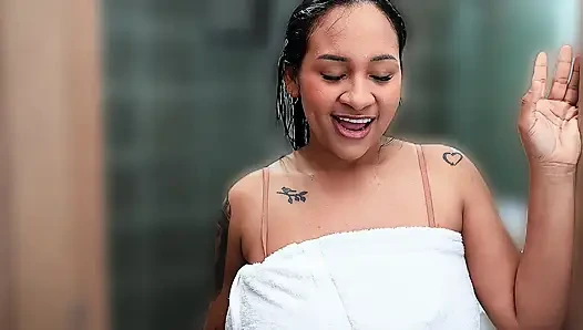 Brunette Big Tits Touches in the Bathroom After Gym