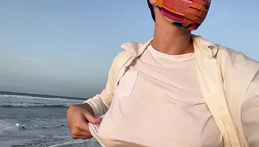 Blonde Amateur with Big Tits Is Walking Without a Bra