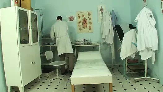 Hot sexy blonde in college uniform with natural tits and shaved pussy loves getting fucked by horny doctors