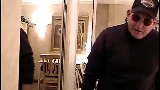 Hot long-haired blonde mounts and sucks grandpa's old cock