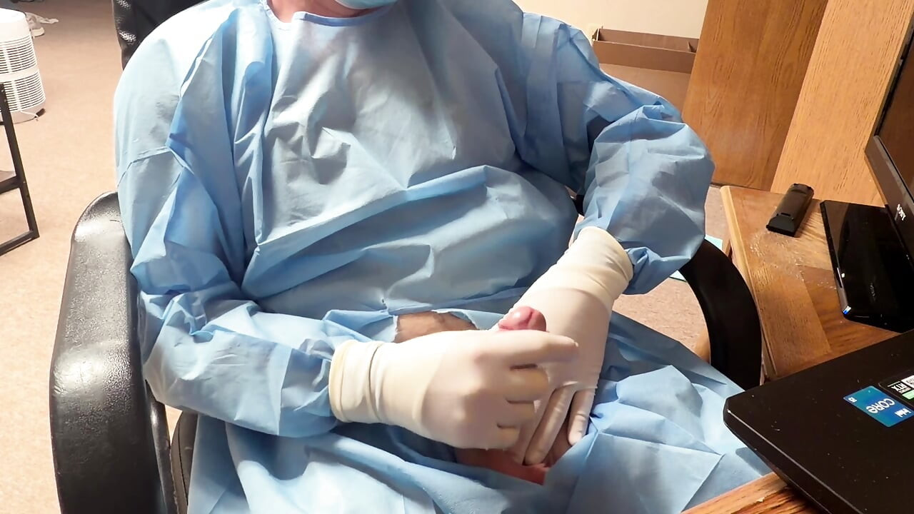 Piss Test with Surgical Gloves and Huge Cumshot