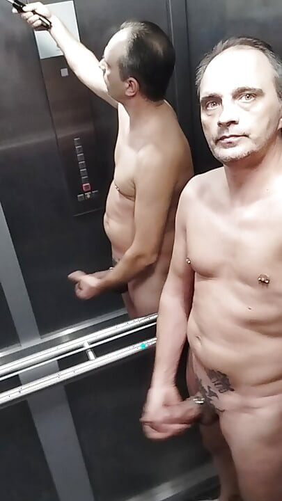 Naked and jerking off through the stairwell
