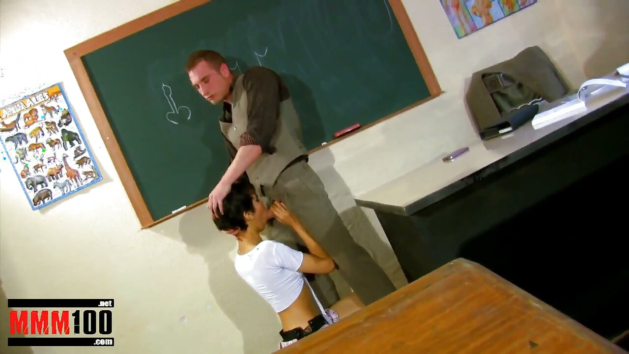 Arab teen in college uniform deep fucked in classroom
