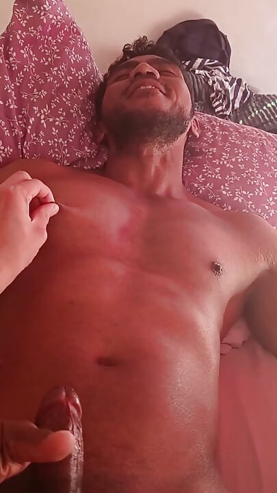 Worshipping Bodybuilder, Sitting and Cumming on Him